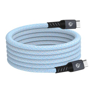 Cabo USB-C - USB-C Magnético de cor azul enrolado