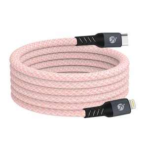 Cabo USB-C Lightning Magnético de cor rosa enrolado
