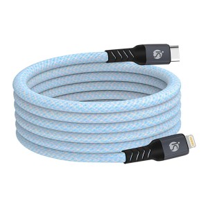 Cabo USB-C Lightning Magnético de cor azul enrolado