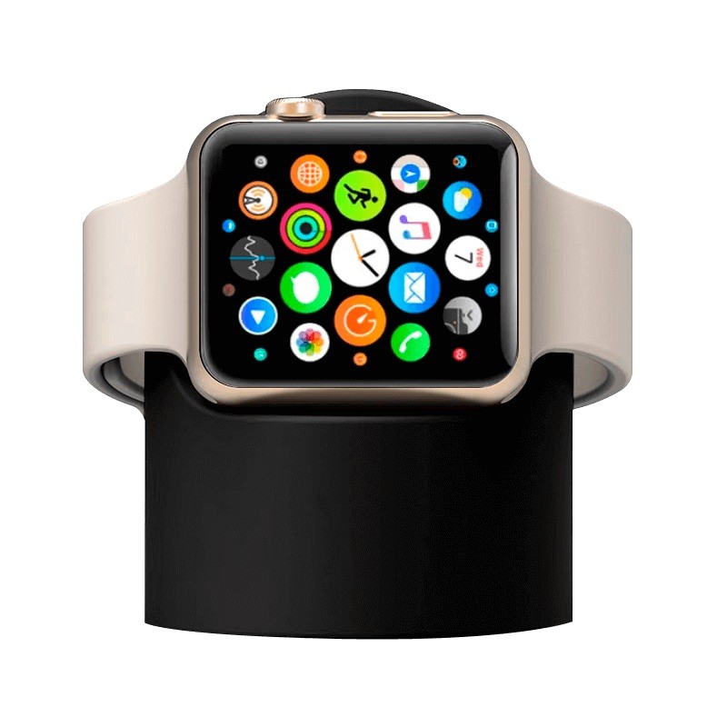 Suporte para Carregador Apple Watch com Apple Watch no menu.